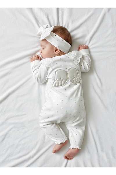 GizaKids 100% Cotton Baby Girl Long Sleeve Transitional Jumpsuit with Headband