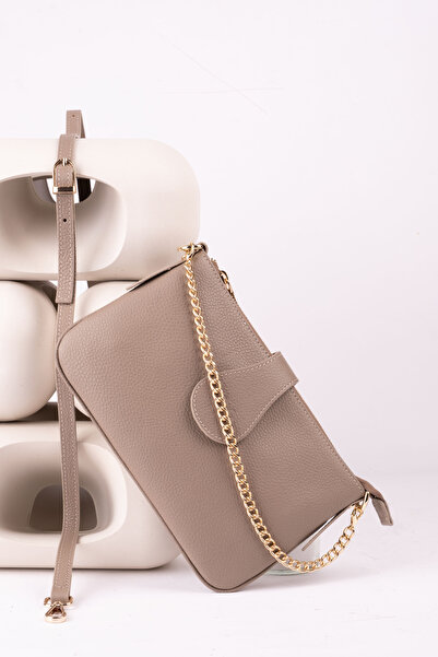 saraci leather craft Genuine Leather Clutch Bag – Chain Handle, Leather Strap, Lined Interior with Zippered Compartment