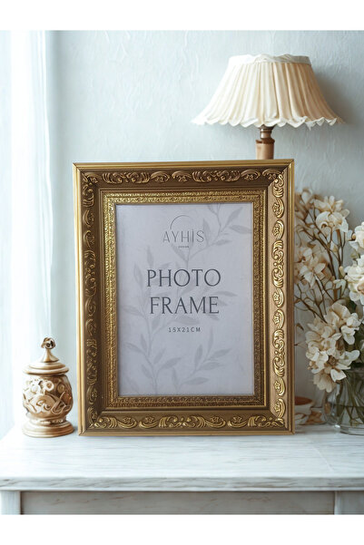 AYHİS DESIGN 15x21 cm Gold Klasik Çerçeve – Mat Camlı, Arkalıklı, Duvar ve Ma...