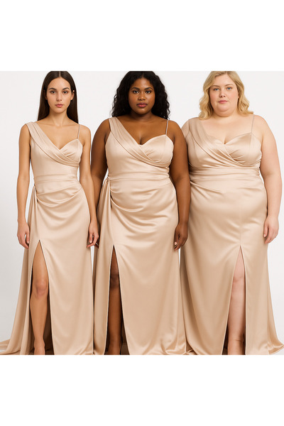 wisteriA TEK OMUZ DRAPE DETAYLI DERİN YIRTMAÇLI ABİYE