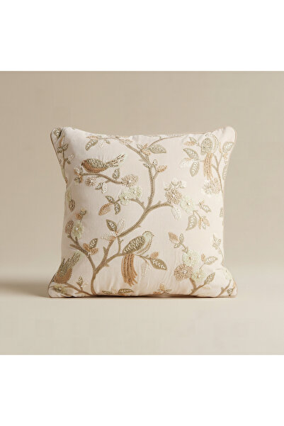Home Box Foila Embroidered Bird Filled Cushion - 50x50 cm
