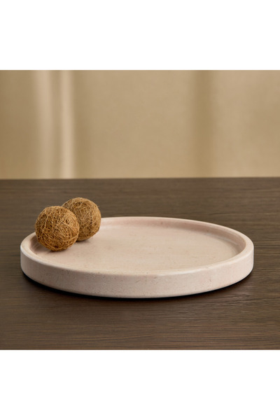 Home Box صينية رخامية مستديرة من حجر الترافرتين الطبيعي من زين - 25 × 25 سم