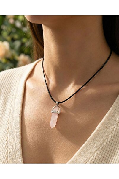 cammurano Natural Stone Women's Necklace Pink Quartz Stone High Energy