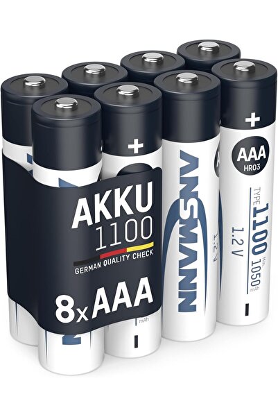 ANSMANN HR03 NiMH 1100mAh 1.2V Rechargeable Batteries - Pack of 8