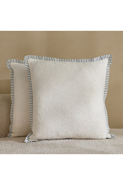 Home Box Cozy Duo 2-Piece Solid with Strip Ruffle Filled Cushion Set - 50x50 cm