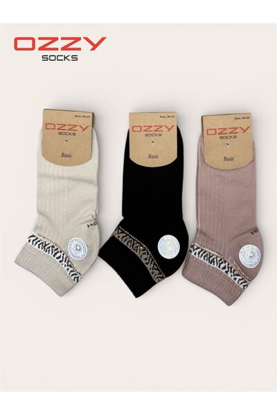 Ozzy Socks 3 Çift Kadın Taş Detaylı Dikişsiz & Takviyeli Patik Çorap