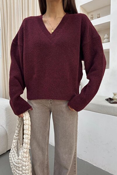 mylove V-Neck Knitwear Sweater Claret Red