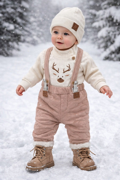 UmBaby Quilted Salopet with Pine & Deer Embroidery, Beret, Turtleneck, Badi, ...