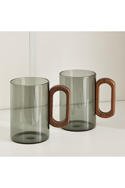 Home Box طقم أكواب زين من قطعتين من زجاج البوروسيليكات مع مقبض - 350 مل