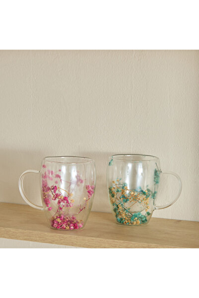 Home Box طقم أكواب قهوة من زجاج البوروسيليكات زين، قطعتان، جدار مزدوج، مزين ب...