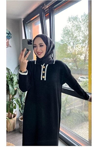 REDMİNA fashion Button Detailed Long Sleeve Knitwear Dress