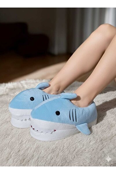 Migenty Unisex Köpek Balığı Figürlü Peluş Panduf - Yumuşak Kaymaz Taban Ev Te...