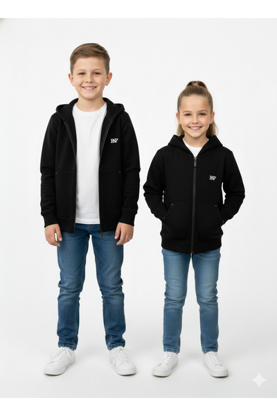 Ege Bebek Unisex 9-10-11-12-13 Years Old 3 Thread Ş Fleece-Lined Black K Hood...