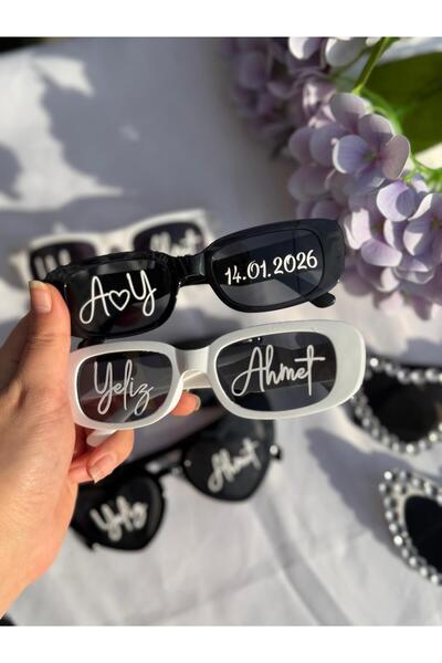 lotusatölye Bride and Groom Glasses - Bride Rectangular Glasses 2 Pieces