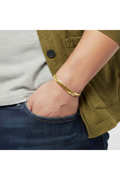 AKSESUARIM Men's Fishbone Mariner Steel Chain Bracelet 6mm