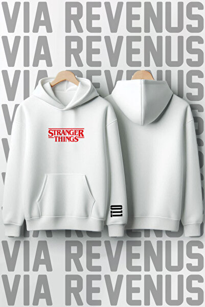 Vordevia Stranger Things 011 Chest and Arm Printed Unisex Oversized Hooded Sweatshirt Design Graphic Hoodie