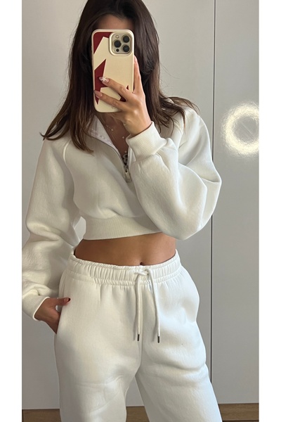 soBasic Crop Inside Fleece Three Thread Tracksuit Set