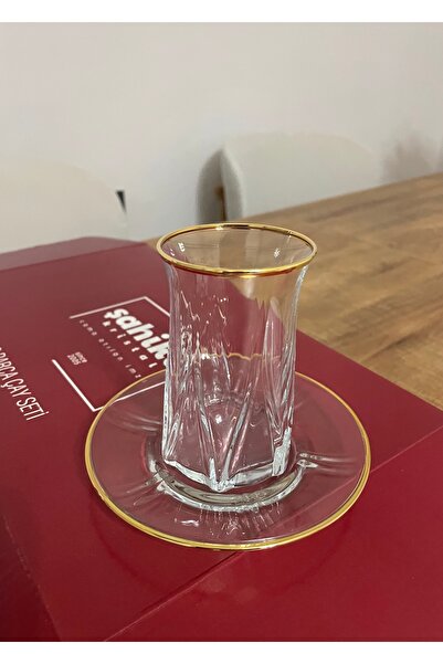 Şahika Kristal cama atılan imza Zayn Gold 12 Piece Tea Set 180 ml