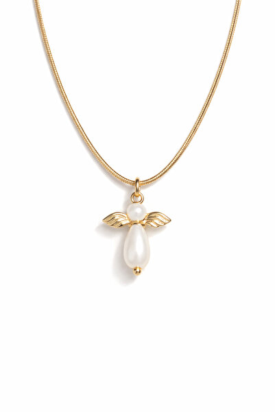 Zelula Angel Pearl 14K Kaplama Çelik Melek Kolye