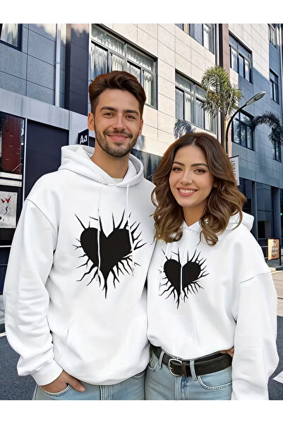 Ciel Lune Dear Couple Combination Lightning Heart Printed Hooded Sweatshirt S...