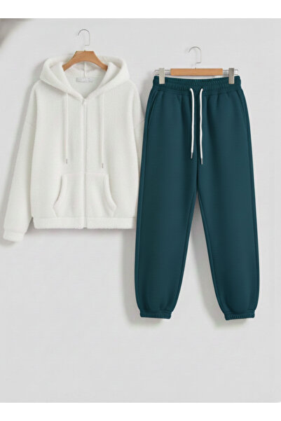 Boi Σετ φόρμας με φερμουάρ Unisex, βελούδινη ζακέτα με κουκούλα και φόρμα παν...