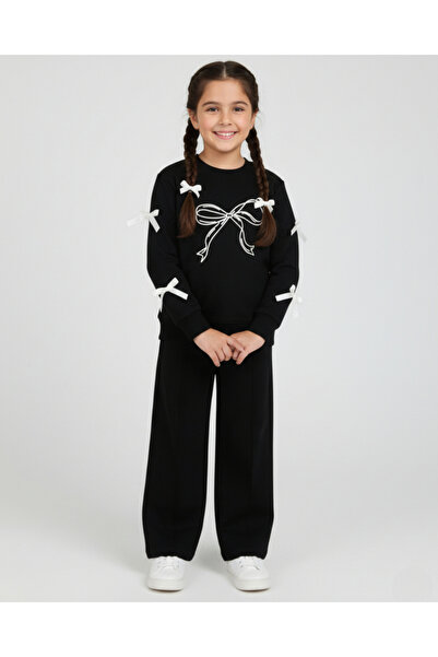 Ege Bebek Be Careful! Girl's Bow Detailed Wide Leg 4-10 Years Old Transitiona...