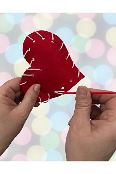 Astra Market Keçeden Kalp Desenli Dikiş Seti(1 Adet) Okul Öncesi İlkokul El B...