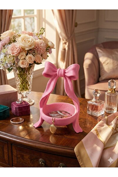 METAKEY3D Estetik Pembe Fiyonk Tasarımlı Takı Organizeri & Dekoratif Şekerlik