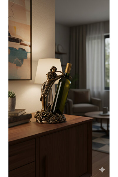 Dekoromi Dekoratif Kadın Figürlü Şaraplık Lüks Şarap Tutucu Biblo (34cm Boy)