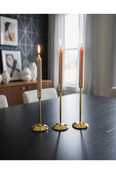 Lavoon 3 lü Krem Renk Şamdan Mum (18cm X 2,2cm) Damlatmaz, 1. Kalite Dengeli ...