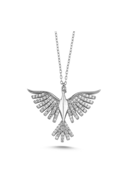 Kayra Mücevher Beyaz Taşlı Anka Kuşu Gümüş Kolye