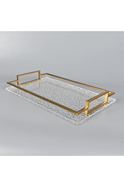 Generic Rectangular Transparent Acrylic Serving Tray with Copper Steel Frame