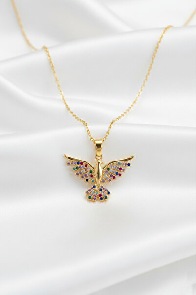 özgül takı ve tasarım Stainless Steel Gold Color Colorful Zircon Stone Swan Women's Necklace