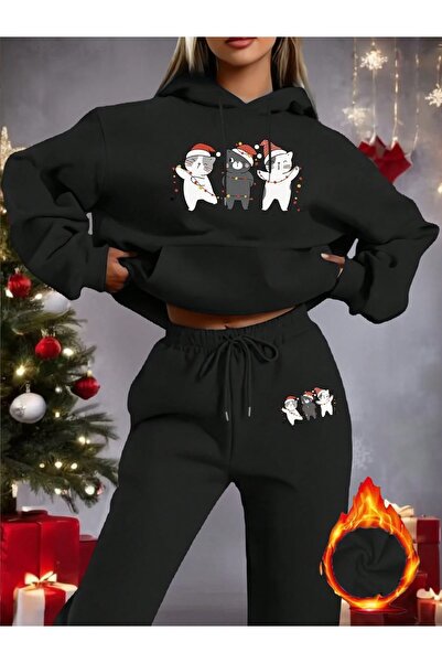 PAVRO Tracksuit Set Sweatshirt Jogger - Oversized Fleece-Lined Mixed Printed Women's Prints Hooded