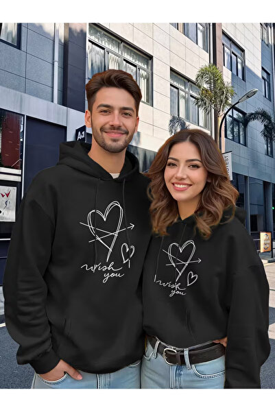 Ciel Lune Dear Couple Combination Wish You Heart Printed Hooded Sweatshirt Se...