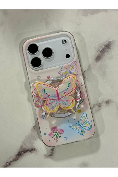 HYPERSOFT Iphone 17 Pro (6.3 inç) Uyumlu Stant Olabilen Popsocketli Desenli S...
