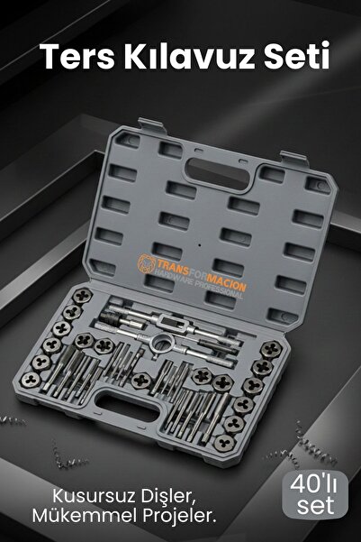 Transformacion 40 Parça Profesyonel Metrik Ters Kılavuz ve Pafta Seti - Hassa...