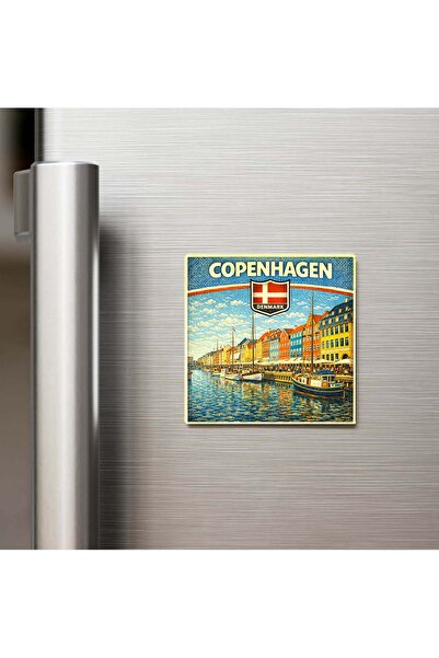 iBerk Retro Danimarka Kopenhag Şehri Temalı Vintage Baskılı Buzdolap Magneti ...