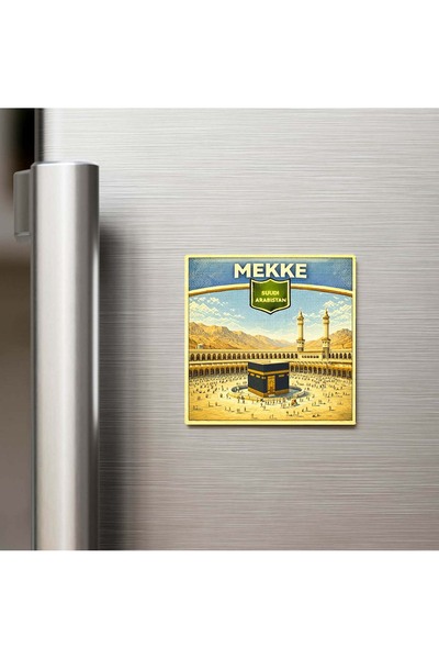 iBerk Retro Suudi Arabistan Mekke Şehri Temalı Vintage Baskılı Buzdolap Magne...