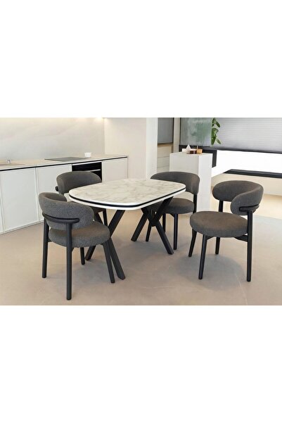 Avenza living GOFRET MASA POLO SANDALYE MUTFAK SETİ (4 SANDALYE + 70X120 MASA)