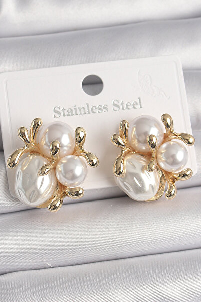 Lisinya Brass Gold Color Pearl Bud Model Women's Earrings - Tygoo