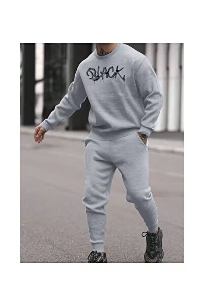 WOODROFFE Ανδρικό ΣΕΤ Φόρμας BLACK με τύπωμα Κάτω μέρος Ανώτερο μέρος Γκρι Μα...