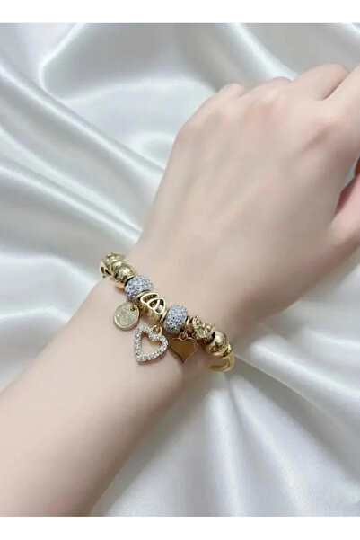 Dorvina 316L Tarnish Free Steel Wire Wrap Bracelet Zircon Stone Gold Color Heart Charm Bracelet