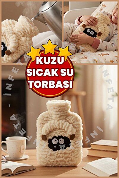 İnfeta Kuzu Figürlü Peluş Sıcak Su Torbası Yumuşak Kılıflı 1 lt Sıcak Su Torbası