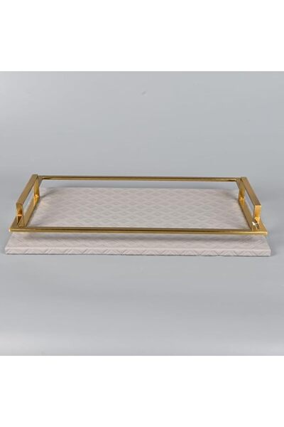 Generic Rectangular Serving Tray with Dark Gray Faux Leather and Copper Steel Frame