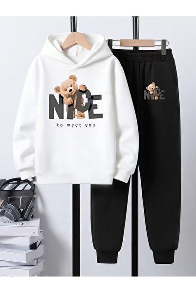 PAVRO Tracksuit Set Sweatshirt Jogger - Oversized Fleece-Lined Nice B Printed Hooded