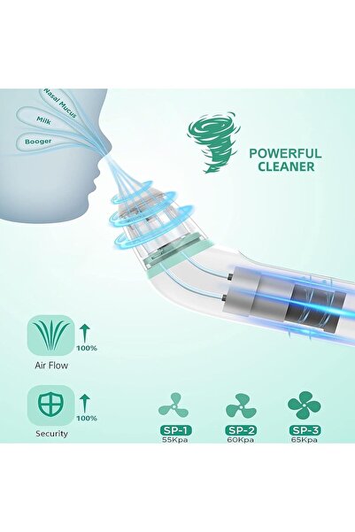 Generic جهاز تنظيف أنف كهربائي للأطفال، بثلاثة رؤوس سيليكون وثلاثة مستويات تنظيف، مضاد للارتجاع لحديثي الولادة.