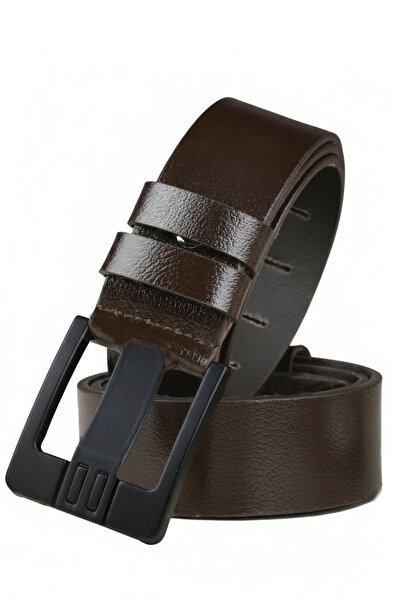 Rizz up Brown 100% Genuine Leather Men's Belt Black Buckle Thick Tongue Adjustable Domestic Production 2502655