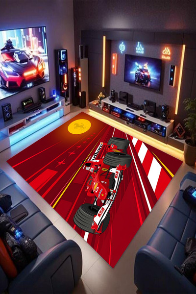 Reyhani Ferrari F1 Kaymaz Taban Makinede Yıkanabilir Çocuk Gamıng Halısı Yata...