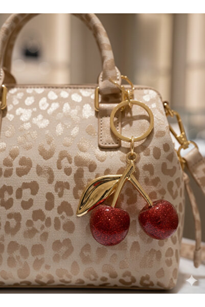 Case collection Red Cherry Bag Charm Keychain Accessory Silvery Shimmering Cherry Ornament